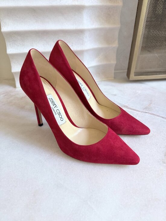 Jimmy Choo Shoes - Jimmy Choo Romy 100 Red Suede Pumps